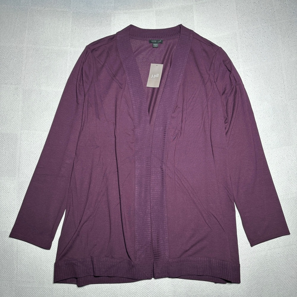 NEW J Jill Cardigan Womens Large Petite Wearever Open Front Ribbed Port Purple